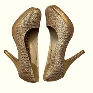 Gold Glitter Sparkly High Heeled Platform Pumps CD size 9M