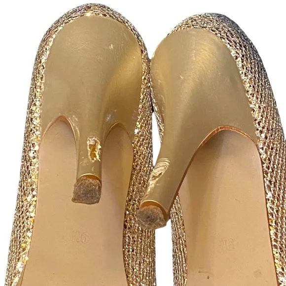 Gold Glitter Sparkly High Heeled Platform Pumps CD size 9M