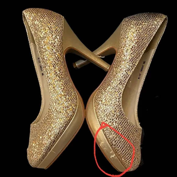Gold Glitter Sparkly High Heeled Platform Pumps CD size 9M