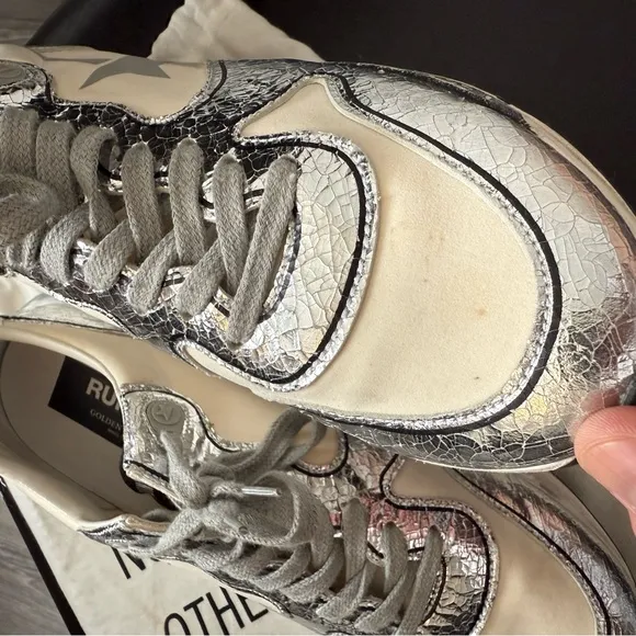 Golden Goose White and Silver Running Sneakers