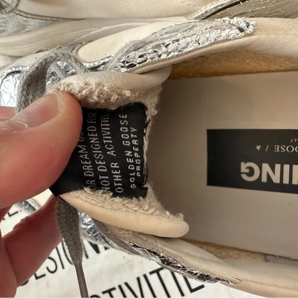 Golden Goose White and Silver Running Sneakers