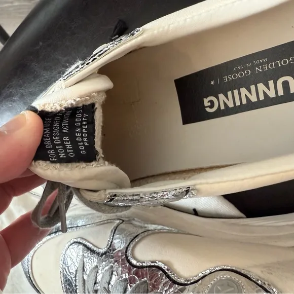 Golden Goose White and Silver Running Sneakers