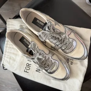 Golden Goose White and Silver Running Sneakers