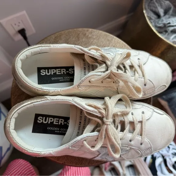 Golden Goose Women's Cream and Silver Sneakers