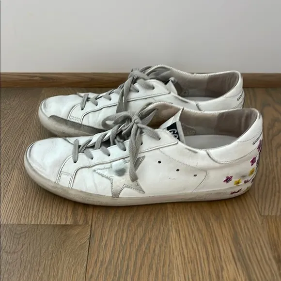 Golden Goose Women's White Sneakers with Floral Design