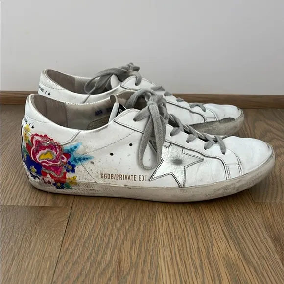 Golden Goose Women's White Sneakers with Floral Design