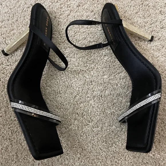 Good American Black and Gold Women's Heels size 12 chic girly party