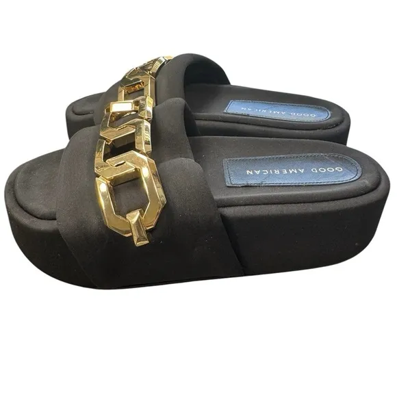 Good American chain Platform Black Neo Oprene Slide Sandals SZ 5 NWB