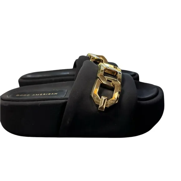 Good American chain Platform Black Neo Oprene Slide Sandals SZ 5 NWB