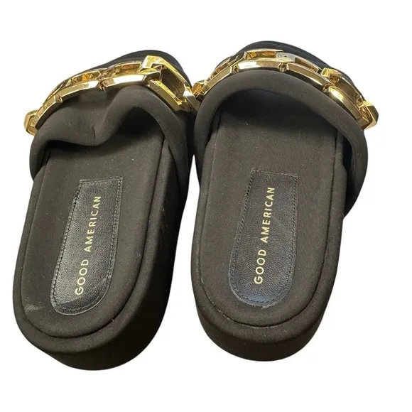 Good American chain Platform Black Neo Oprene Slide Sandals SZ 5 NWB