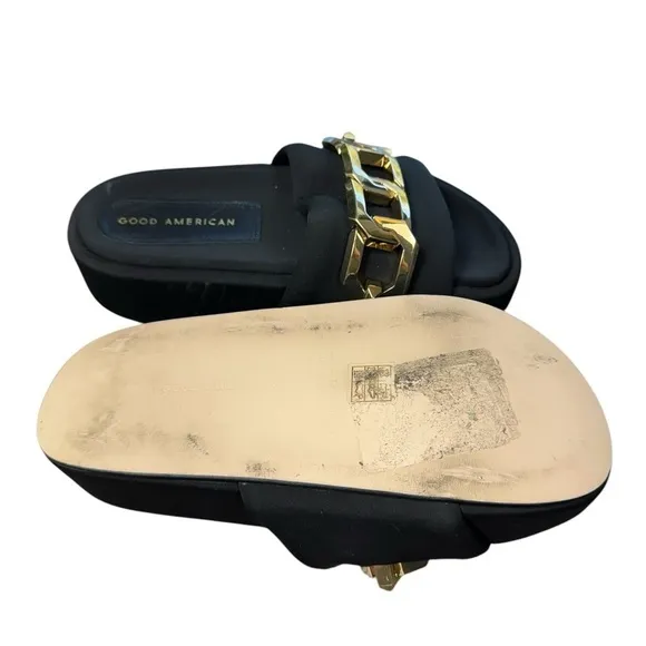 Good American chain Platform Black Neo Oprene Slide Sandals SZ 5 NWB