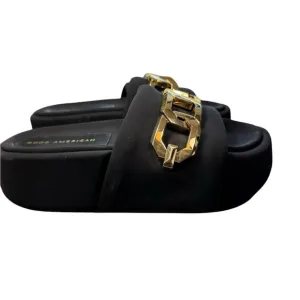 Good American chain Platform Black Neo Oprene Slide Sandals SZ 5 NWB