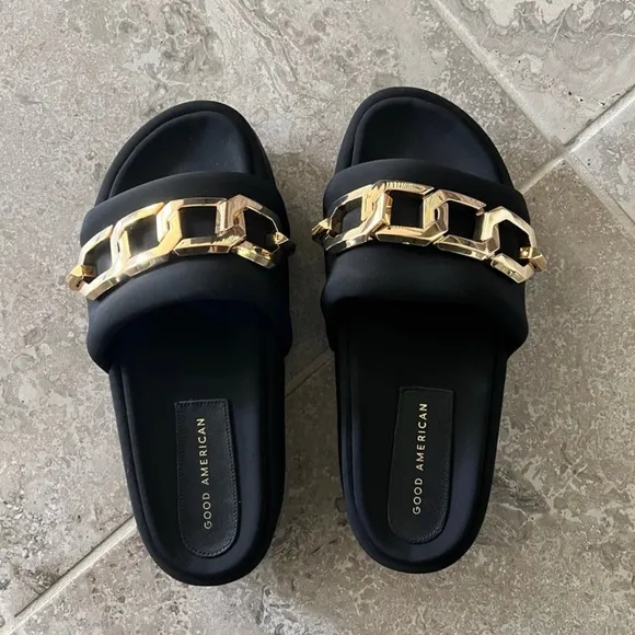 Good American Gold Chain Platform Slide Sandals Size 8 NEW w/o Box Retail $169
