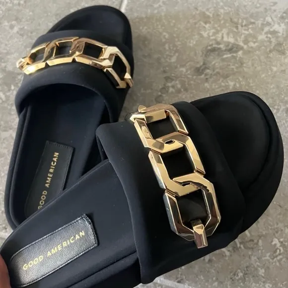 Good American Gold Chain Platform Slide Sandals Size 8 NEW w/o Box Retail $169