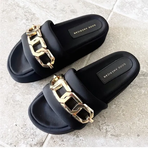 Good American Gold Chain Platform Slide Sandals Size 8 NEW w/o Box Retail $169