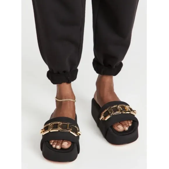 Good American Gold Chain Platform Slide Sandals Size 8 NEW w/o Box Retail $169