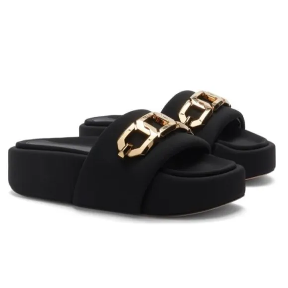 Good American Gold Chain Platform Slide Sandals Size 8 NEW w/o Box Retail $169