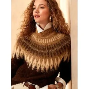 💋GORGEOUS!💋 Banana Republic Alpaca Fair Isle Mockneck Sweater in Burnt Umber