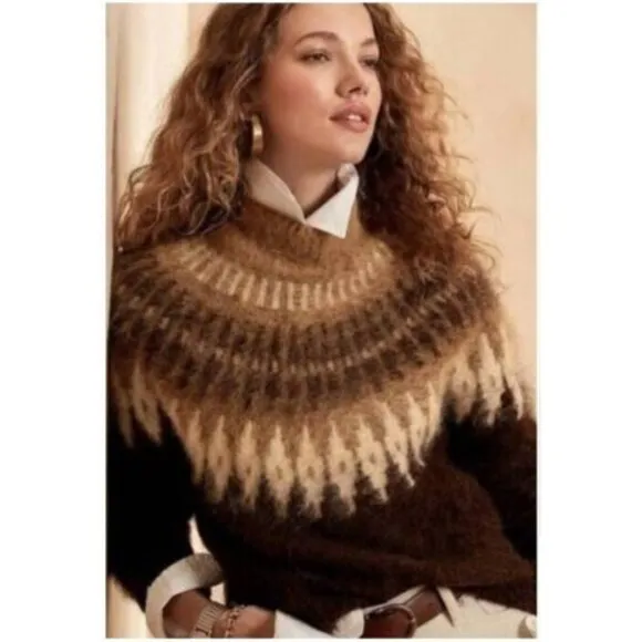 💋GORGEOUS!💋 Banana Republic Alpaca Fair Isle Mockneck Sweater in Burnt Umber