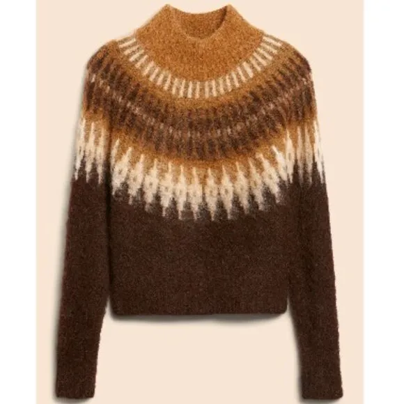 💋GORGEOUS!💋 Banana Republic Alpaca Fair Isle Mockneck Sweater in Burnt Umber