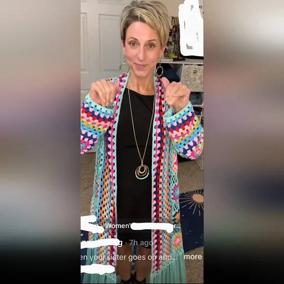 💥Gorgeous Colorful Boho Long Hand Crocheted Fringe Cardigan