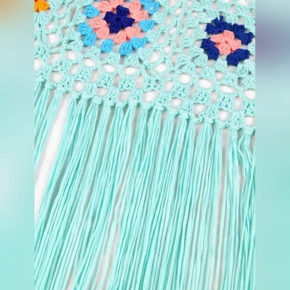 💥Gorgeous Colorful Boho Long Hand Crocheted Fringe Cardigan