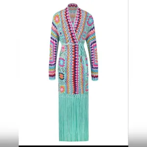 💥Gorgeous Colorful Boho Long Hand Crocheted Fringe Cardigan