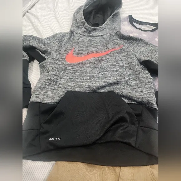 Gray and Black Hoodie with Pink Logo