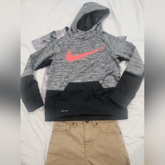 Gray and Black Hoodie with Pink Logo