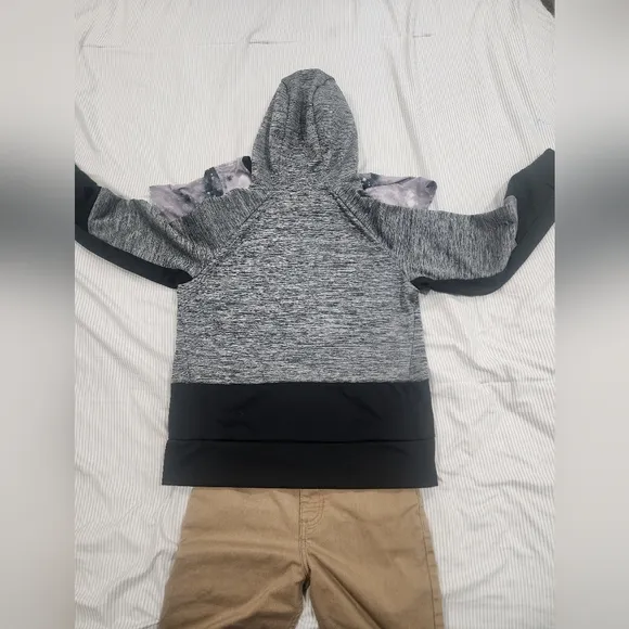 Gray and Black Hoodie with Pink Logo
