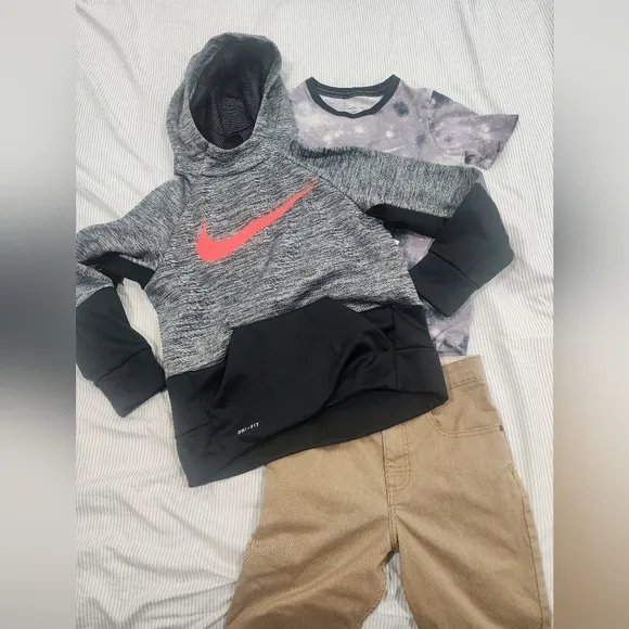 Gray and Black Hoodie with Pink Logo
