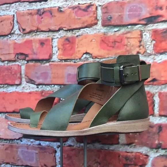 Green Leather Free People Vale Boot Sandal in Khaki