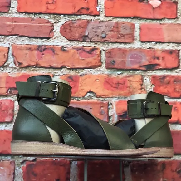 Green Leather Free People Vale Boot Sandal in Khaki