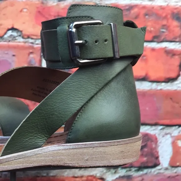 Green Leather Free People Vale Boot Sandal in Khaki