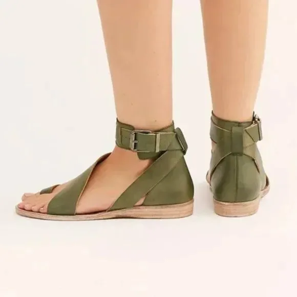 Green Leather Free People Vale Boot Sandal in Khaki