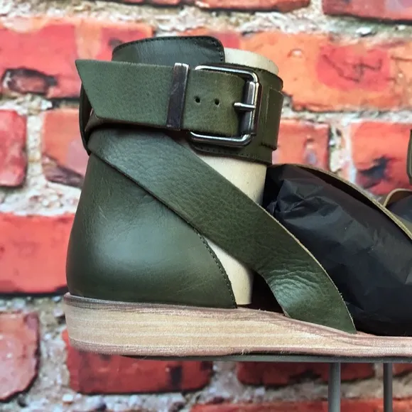 Green Leather Free People Vale Boot Sandal in Khaki