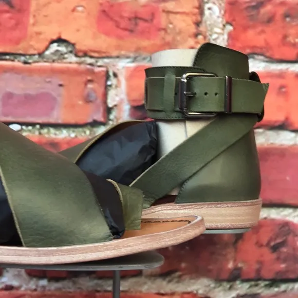 Green Leather Free People Vale Boot Sandal in Khaki