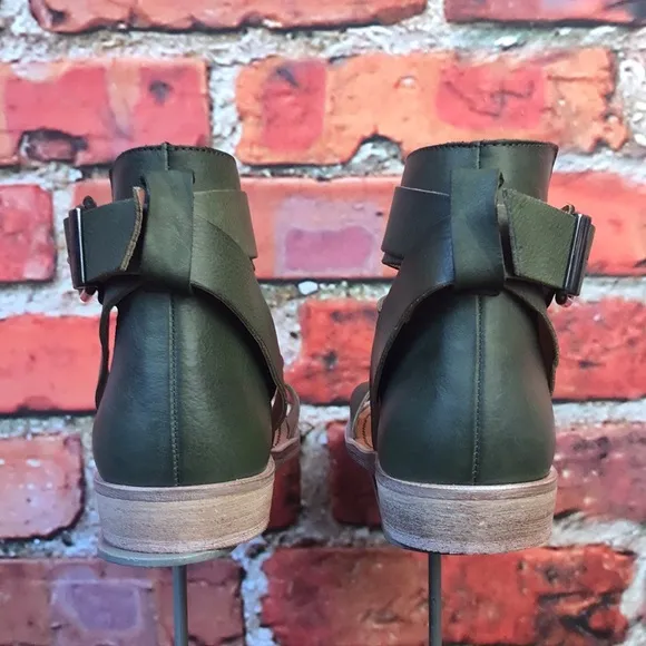 Green Leather Free People Vale Boot Sandal in Khaki