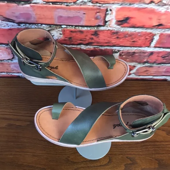 Green Leather Free People Vale Boot Sandal in Khaki