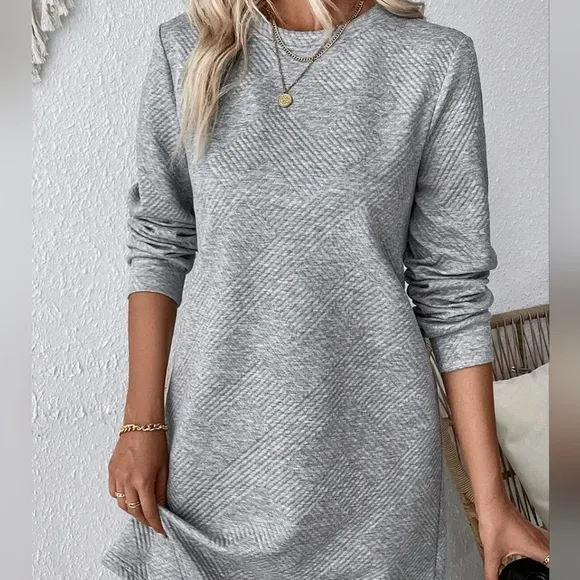 Grey Round Neck Textured Mini Dress