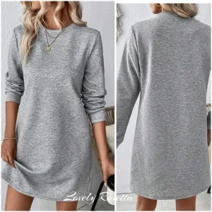 Grey Round Neck Textured Mini Dress