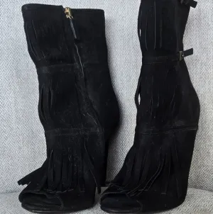 Gucci Black Fringe Becky Open Toe Ankle Boots