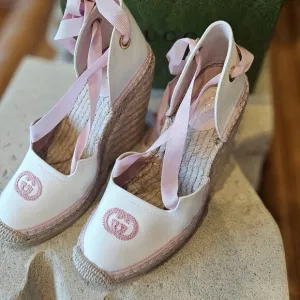 Gucci GG Platform Slide Sandal 725836 FAA7L - 9099 Beige Canvas Size 38  New Wom