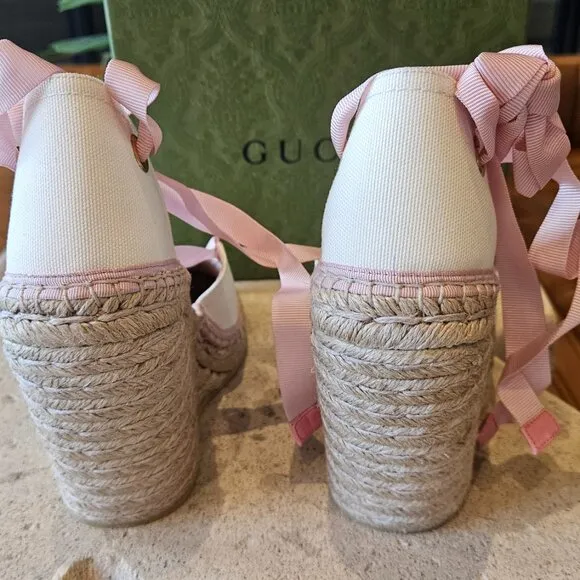 Gucci GG Platform Slide Sandal 725836 FAA7L - 9099 Beige Canvas Size 38  New Wom