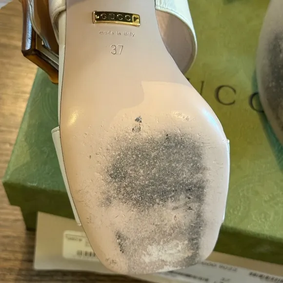 Gucci White Leather Sandals with Bamboo Buckle