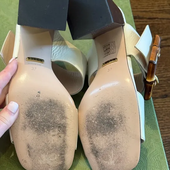 Gucci White Leather Sandals with Bamboo Buckle