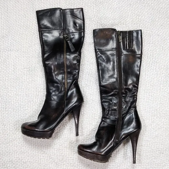 Guess GW Albright Bronze Knee-High Platform Patent Leather Heeled Boots Size 6.5