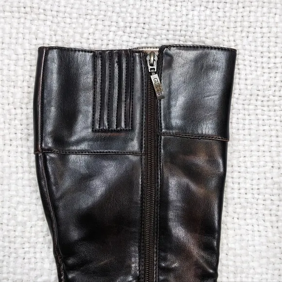 Guess GW Albright Bronze Knee-High Platform Patent Leather Heeled Boots Size 6.5