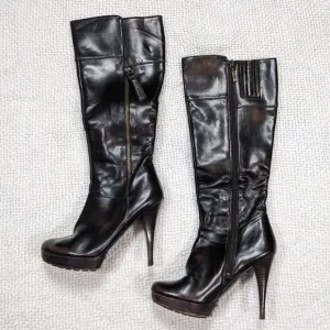 Guess GW Albright Bronze Knee-High Platform Patent Leather Heeled Boots Size 6.5
