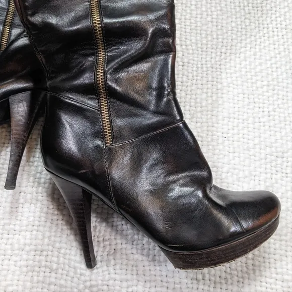 Guess GW Albright Bronze Knee-High Platform Patent Leather Heeled Boots Size 6.5